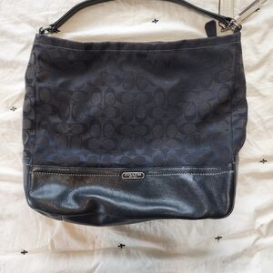Coach Park Signature Hobo Bag in Black Canvas and Leather Combination